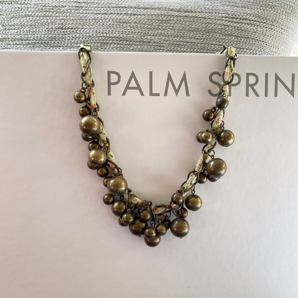 Flowered Ribbon & Brass Bead Statement Necklace - Picture 11 of 14